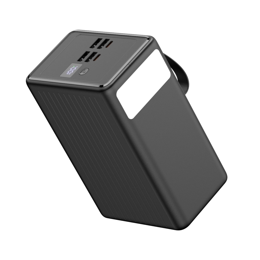 Powerbanka 80 000 mAh, 65 W Power Delivery, 4× USB-A + 2× USB-C, s LED svietidlom a USB-C káblom 1 m, čierna