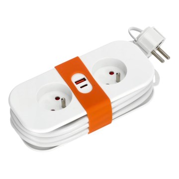 Predlžovací kábel 2Z + 2xUSB 1,4 m biela