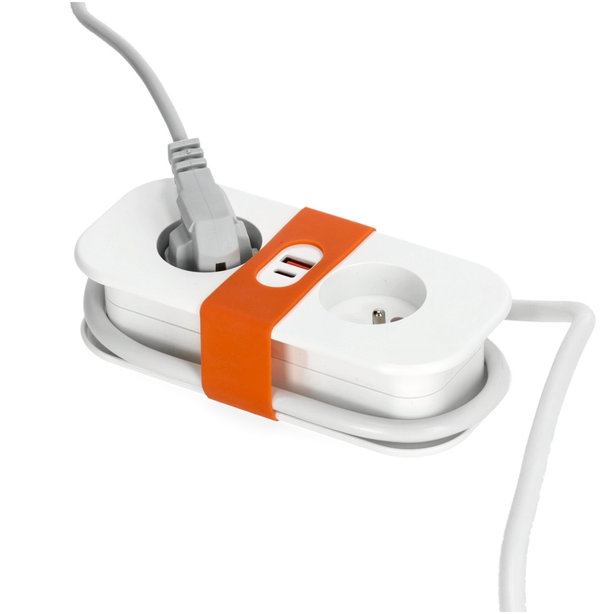 Predlžovací kábel 2Z + 2xUSB 1,4 m biela