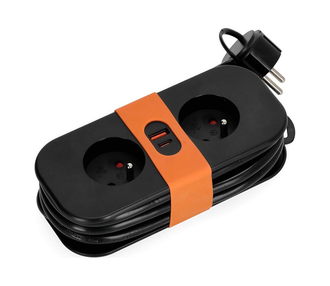  Predlžovací kábel 2Z + 2xUSB 1,4 m čierna 