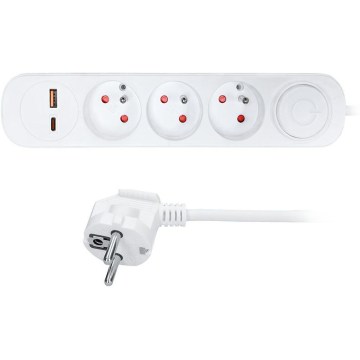 Predlžovací kábel 3Z so spínačom a USB A+C nabíjaním, 3 m