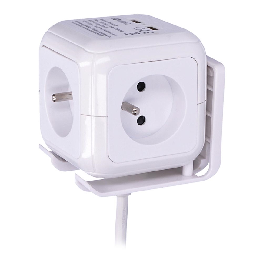 Predlžovací kábel kocka 4x230V/2xUSB 5V 2m