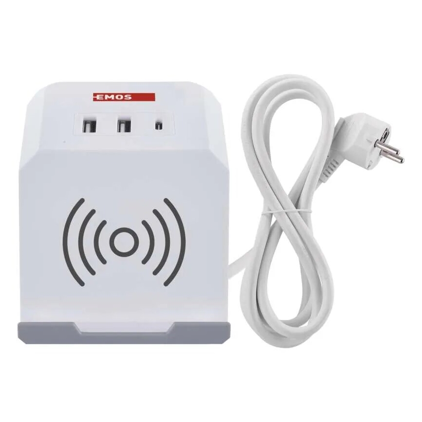 Predlžovací kábel kocka s bezdrôtovým nabíjaním QI 2Z +2xUSB-A+1xUSB-C 2m biela