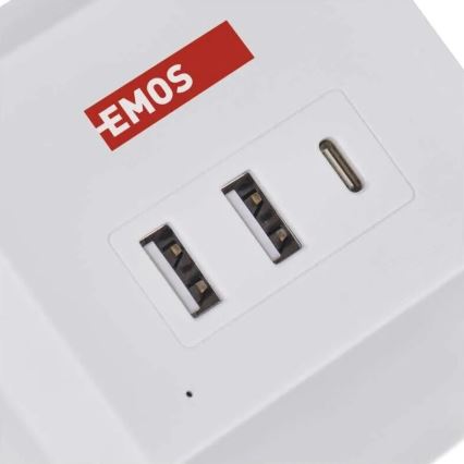 Predlžovací kábel kocka s bezdrôtovým nabíjaním QI 2Z +2xUSB-A+1xUSB-C 2m biela
