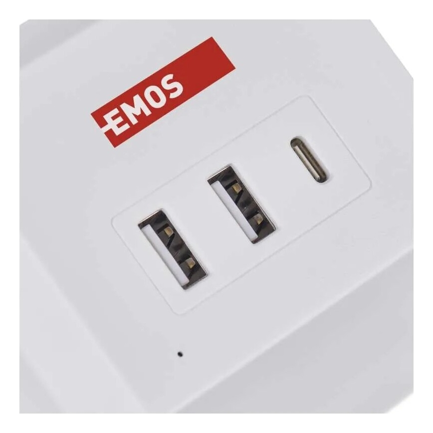 Predlžovací kábel kocka s bezdrôtovým nabíjaním QI 2Z +2xUSB-A+1xUSB-C 2m biela