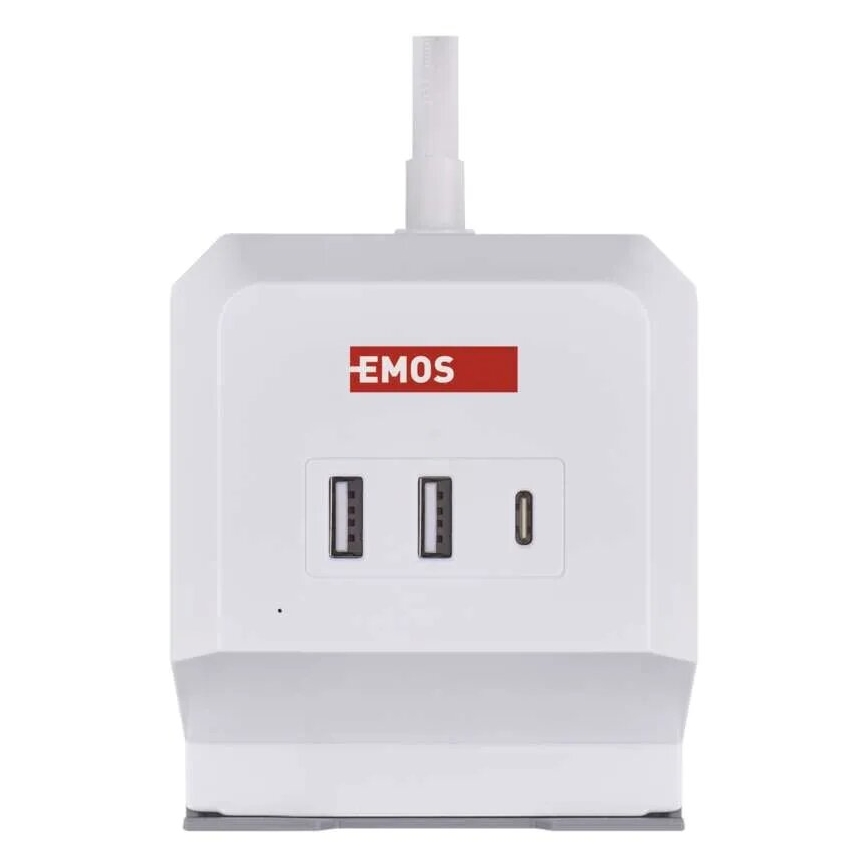 Predlžovací kábel kocka s bezdrôtovým nabíjaním QI 2Z +2xUSB-A+1xUSB-C 2m biela