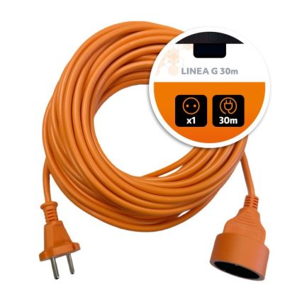 Predlžovací kábel LINEA G, 1 zásuvka, 30 m, oranžový