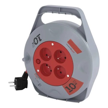 Predlžovací kábel na bubne so 4 zásuvkami 10 m sivá/červená