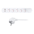 Predlžovací kábel s 5 zásuvkami a vypínačom, s USB nabíjaním (A + C), 3 m