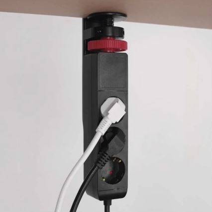 Predlžovací kábel s uchytením na stôl 3Z + 3xUSB 1,5m čierna