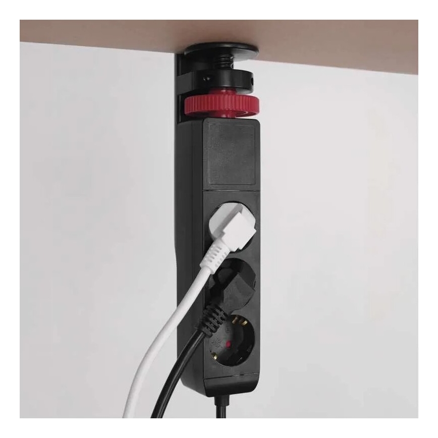 Predlžovací kábel s uchytením na stôl 3Z + 3xUSB 1,5m čierna