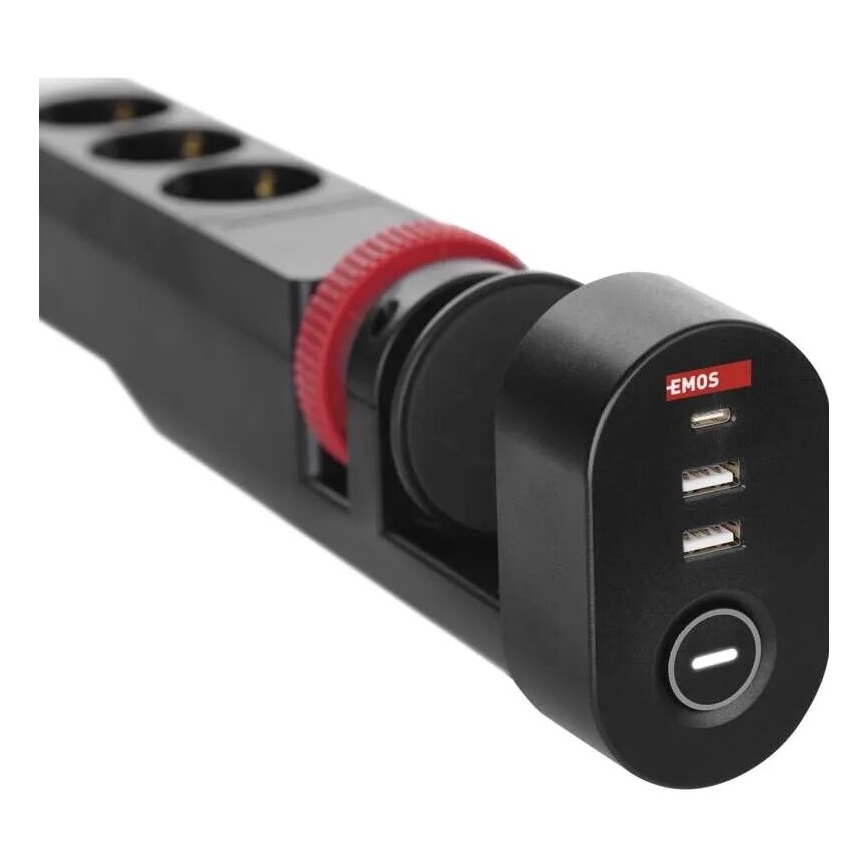 Predlžovací kábel s uchytením na stôl 3Z + 3xUSB 1,5m čierna