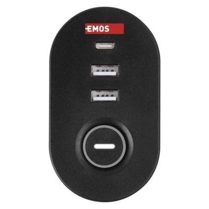 Predlžovací kábel s uchytením na stôl 3Z + 3xUSB 1,5m čierna