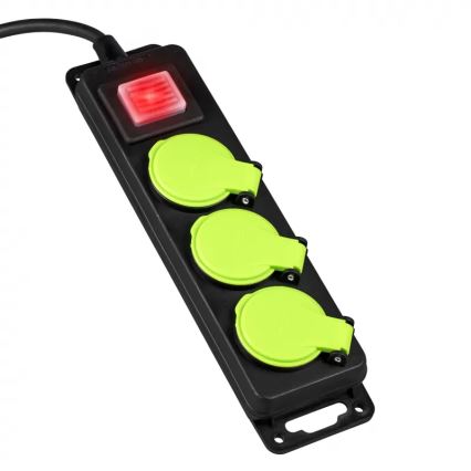 Predlžovací kábel s vypínačom, 3 zásuvky, 3 m, IP44