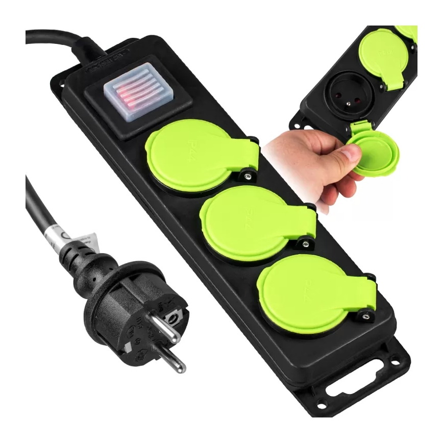 Predlžovací kábel s vypínačom, 3 zásuvky, 3 m, IP44