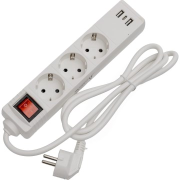 Predlžovací kábel s vypínačom 3Z+2xUSB-A+1xUSB-C 1,5m SCHUKO biela
