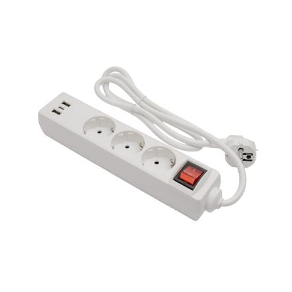 Predlžovací kábel s vypínačom 3Z+2xUSB-A+1xUSB-C 1,5m SCHUKO biela