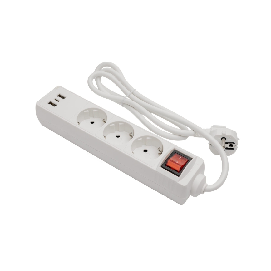 Predlžovací kábel s vypínačom 3Z+2xUSB-A+1xUSB-C 1,5m SCHUKO biela