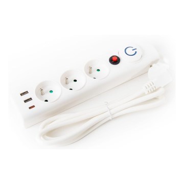 Predlžovací kábel s vypínačom 3Z Typ E + 2xUSB-A + 1xUSB-C 1,5 m