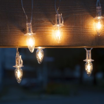 Predlžovací vonkajší LED vianočný reťazec CONE FILAMENT 20xE10 14m číra/teplá biela IP44, Vyrobené v ČR