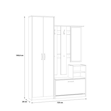Predsieňová stena KAVI so zrkadlom, dub artisan