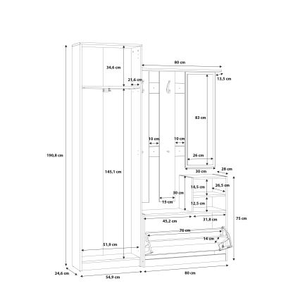 Predsieňová stena so zrkadlom KAVI dub artisan