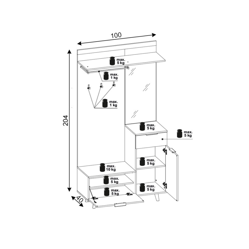 Predsieňová stena so zrkadlom SVEN hnedá/biela