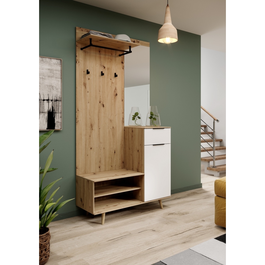 Predsieňová stena SVEN so zrkadlom, hnedá/biela