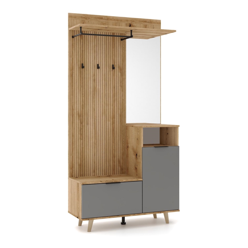 Predsieňová stena SVEN so zrkadlom, hnedá/grafit