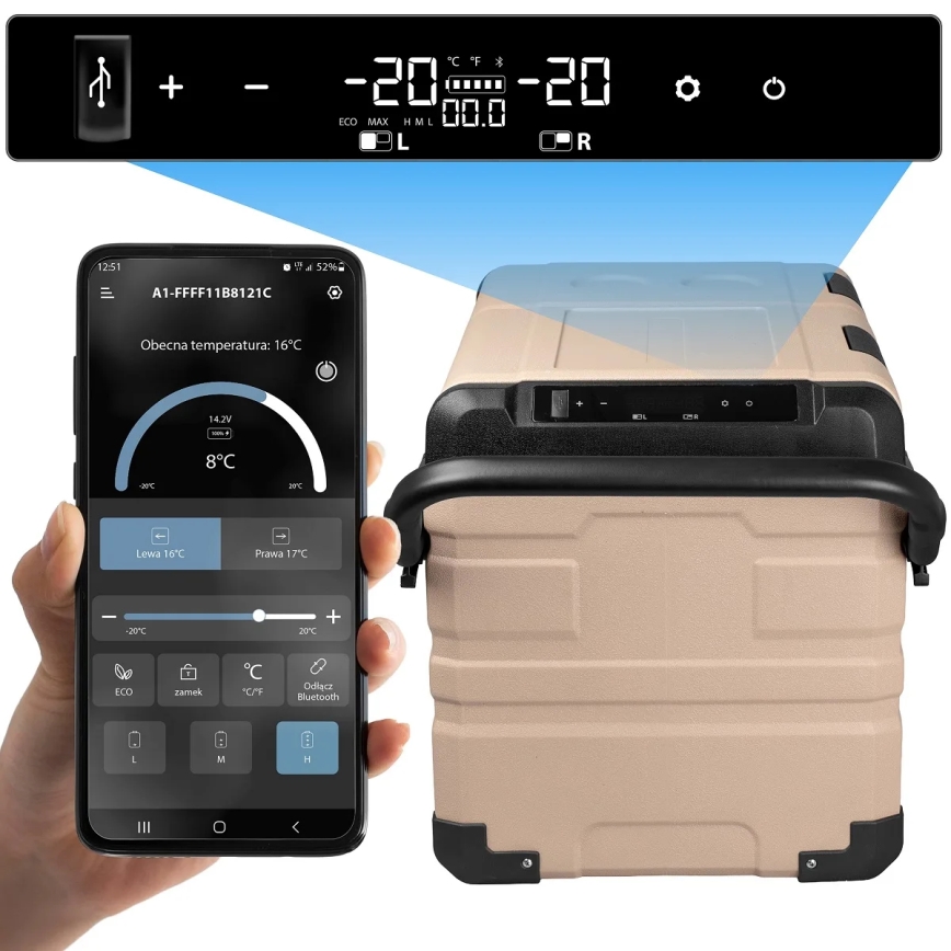 Prenosná autochladnička s LCD displejom 39 l 230V/12V/24V hnedá