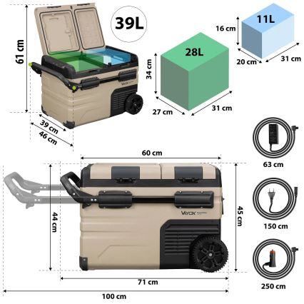 Prenosná autochladnička s LCD displejom 39 l 230V/12V/24V hnedá