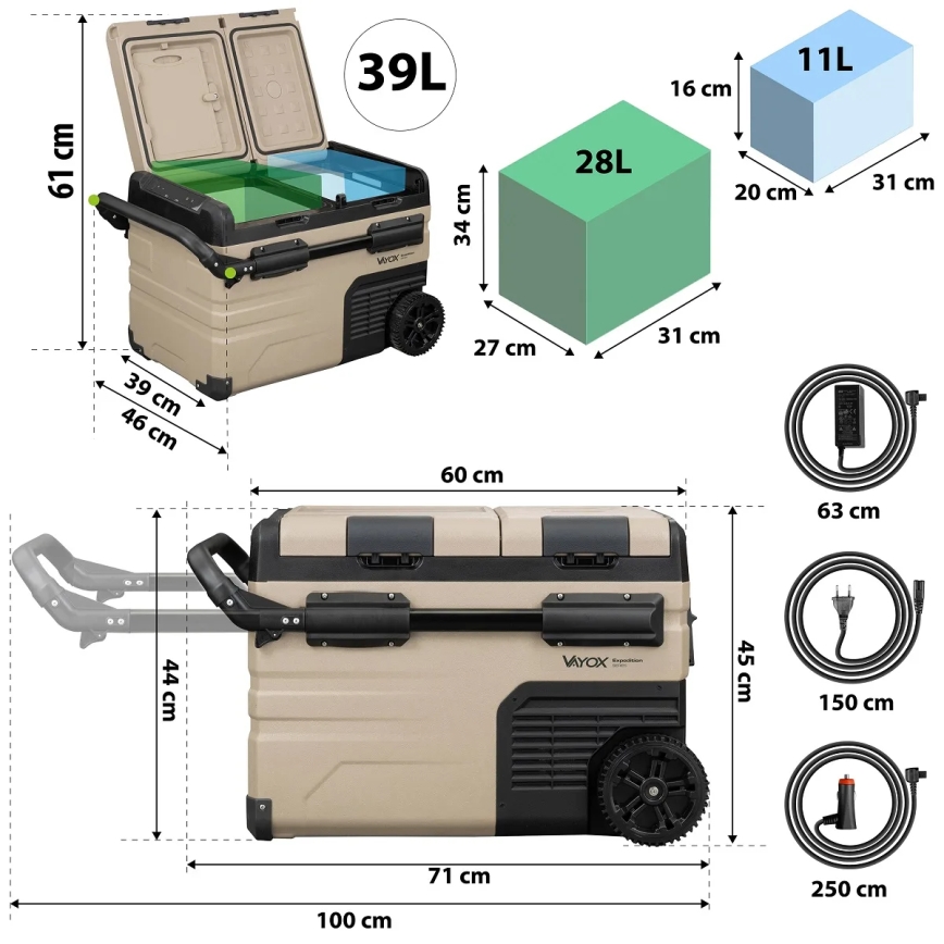 Prenosná autochladnička s LCD displejom 39 l 230V/12V/24V hnedá