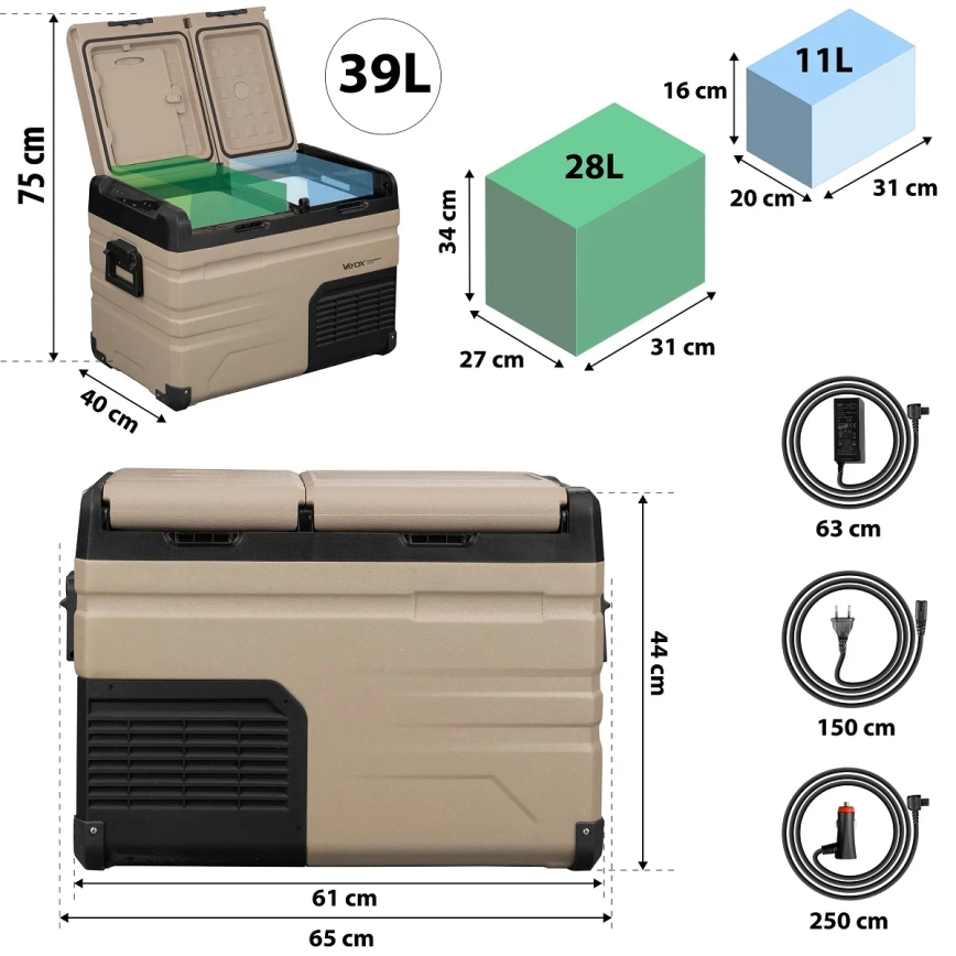 Prenosná autochladnička s LCD displejom 39 l 230V/12V/24V hnedá