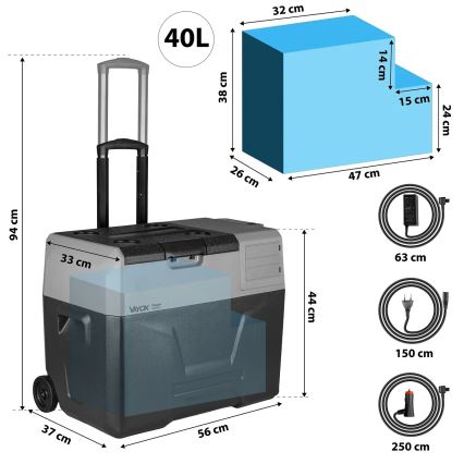Prenosná autochladnička s LCD displejom 40 l 230V/12V/24V čierna