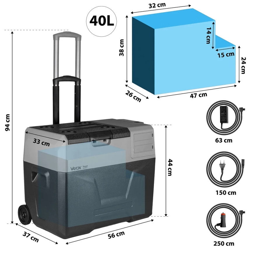 Prenosná autochladnička s LCD displejom 40 l 230V/12V/24V čierna