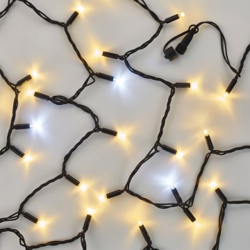 Prepojiteľný svetelný reťazec 100× LED / 10 m, IP44, studená/teplá biela, čierna
