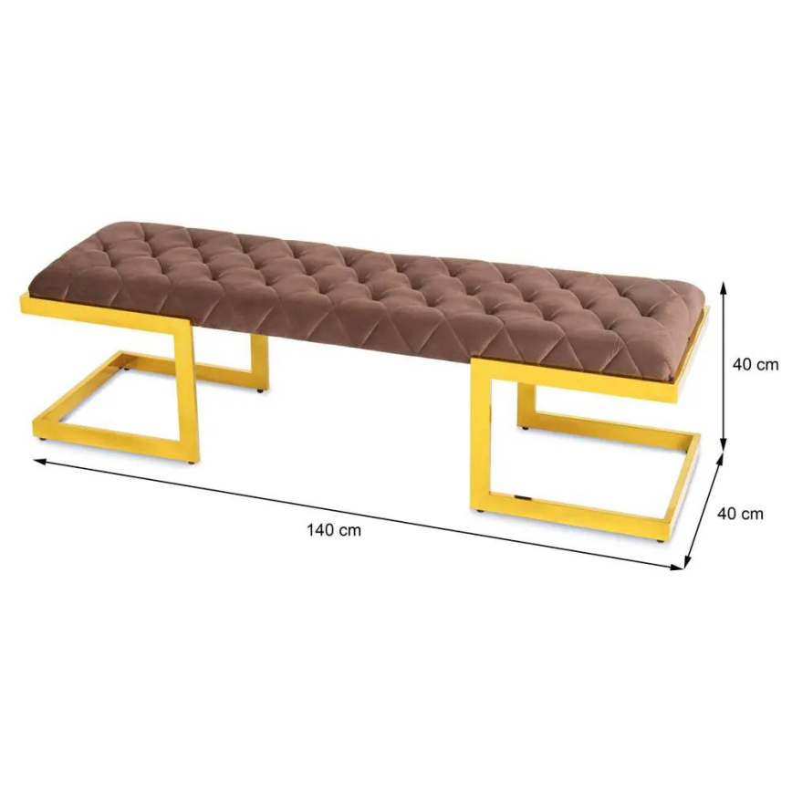 Prešívaná lavica LEVITA 40x140 cm zlatá/hnedá