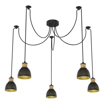 Prezent 27525 - Luster na lanku MESCALA 5xE14/40W/230V pavúk čierna/kaučukovník