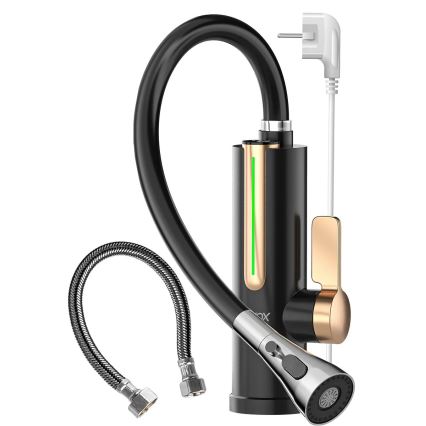 Prietokový ohrievač vody s LED displejom 3000W/230V IPX4 čierna/zlatá