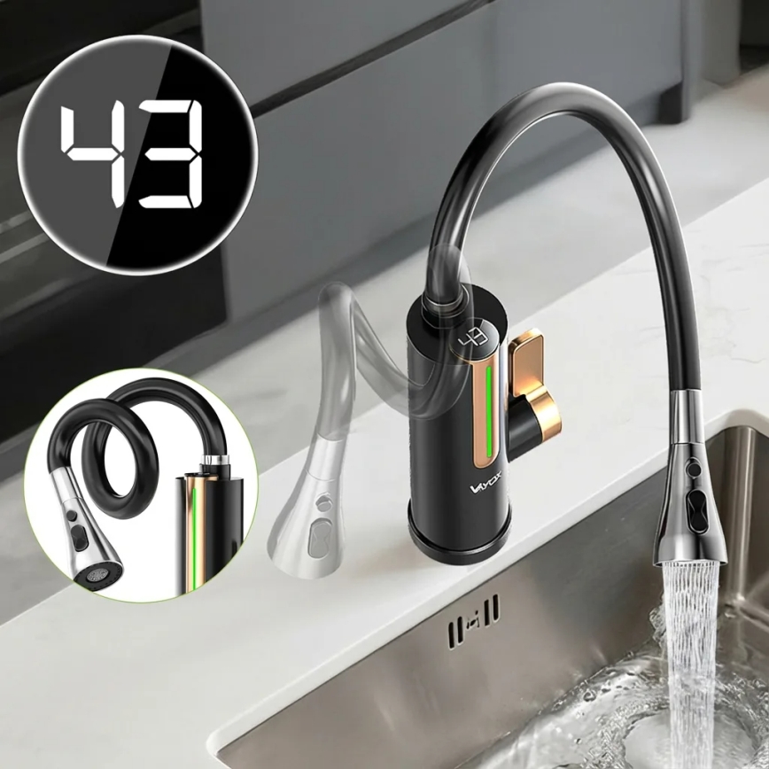 Prietokový ohrievač vody s LED displejom 3000W/230V IPX4 čierny