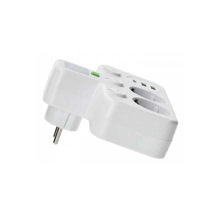 Rozbočovacia zásuvka s vypínačom a LED osvetlením LINEA PRO 2Z + 3xUSB A/C SCHUKO 4000K biela