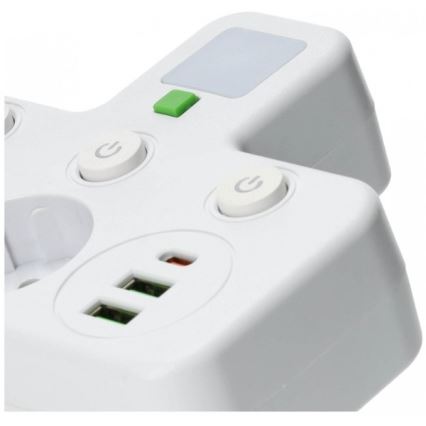 Rozbočovacia zásuvka s vypínačom a LED osvetlením LINEA PRO 2Z + 3xUSB A/C SCHUKO 4000K biela
