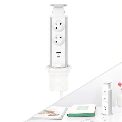 Pripojovací zásuvkový stĺpik na dosku stola 2x230V + USB-A + USB-C