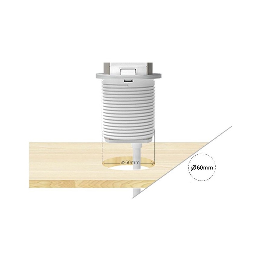 Pripojovací zásuvkový stĺpik na dosku stola 2x230V + USB-A + USB-C