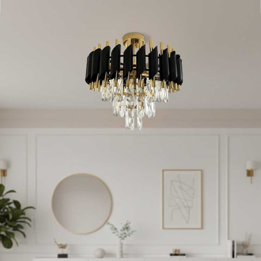 Prisadené stropné svietidlo CRISTAL 5xE14/10W/230V čierna/zlatá