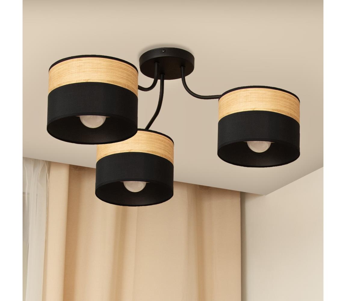 Prisadený luster ALBA 3xE27/15W/230V pr. 66 cm čierna/hnedá P-2015/3 BK+WOOD+BK