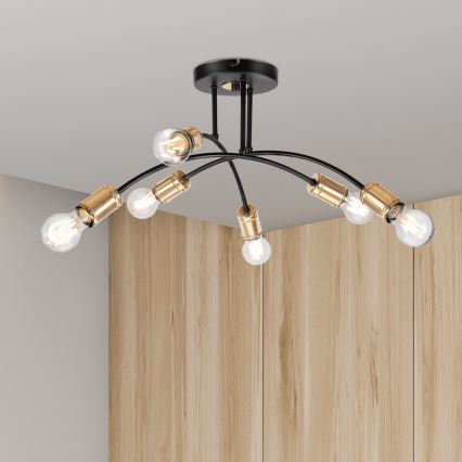Prisadený luster ANYA 6xE27/15W/230V čierna/zlatá