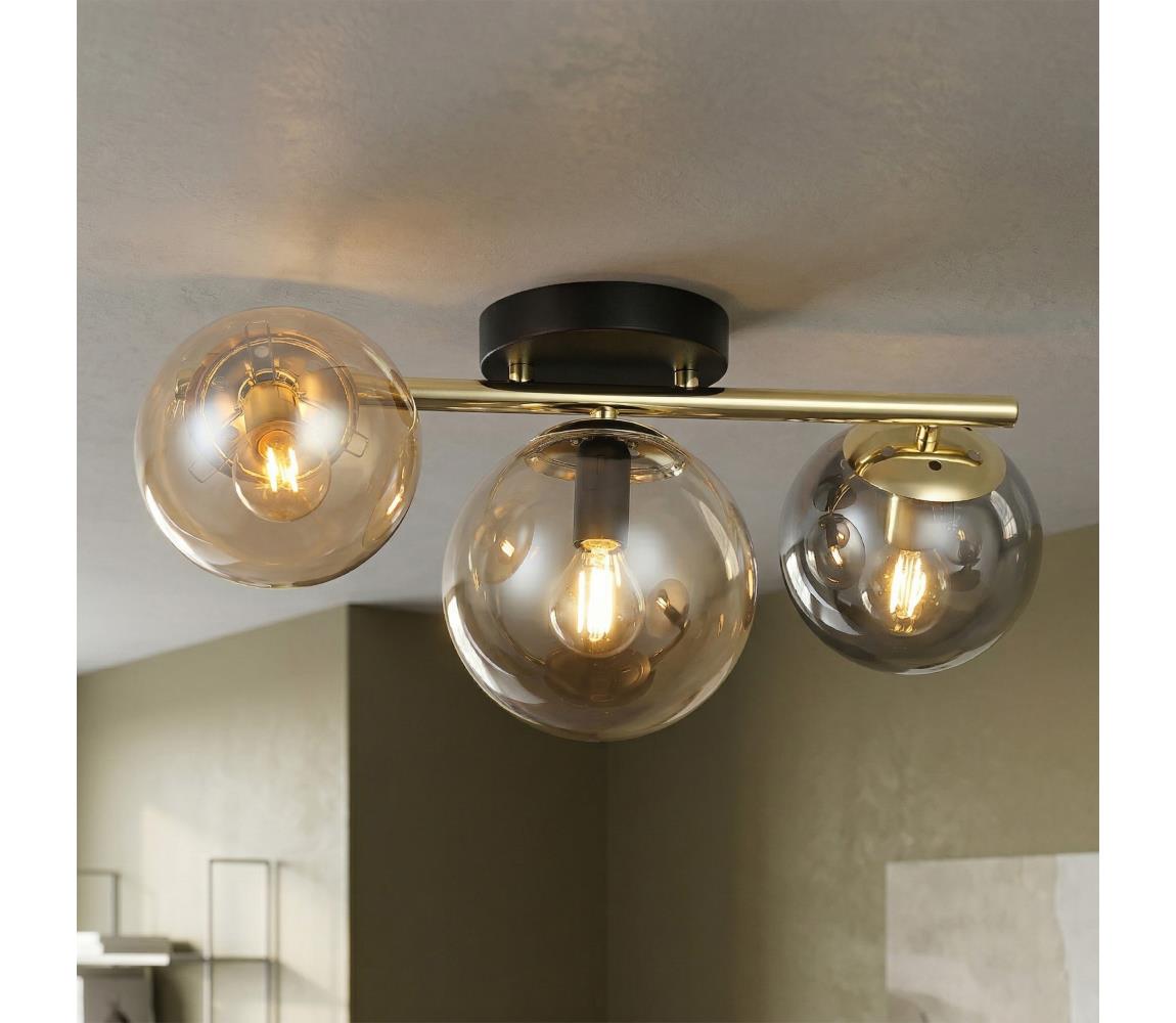 Prisadený luster AURIS 3xE14/15W/230V zlatá/dymová čierna/béžová LM-3.307