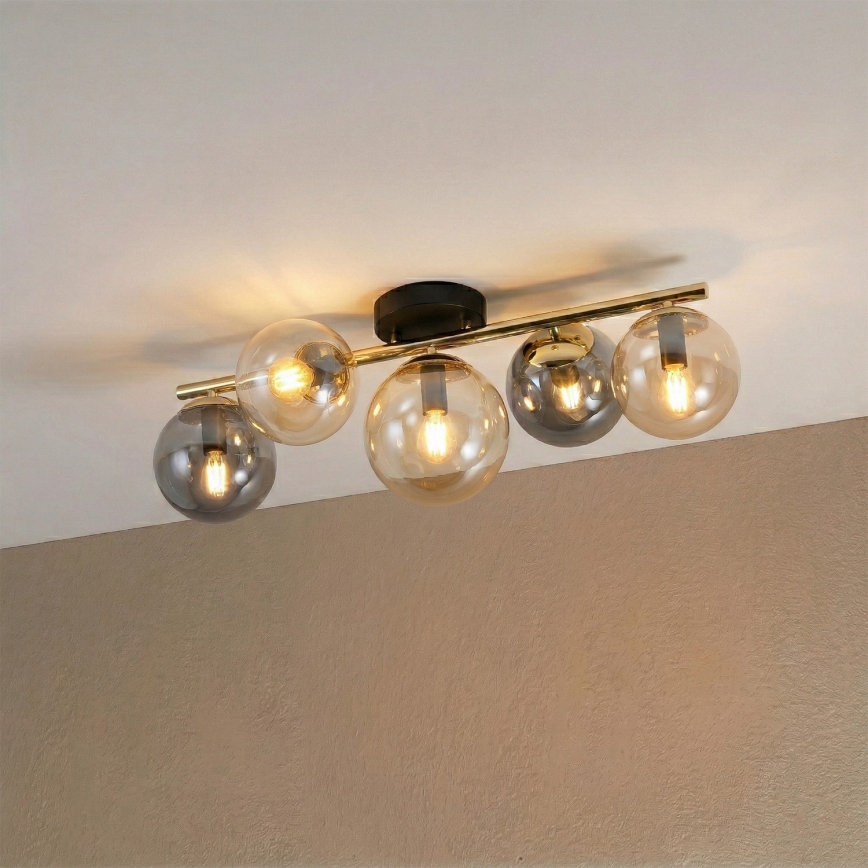 Prisadený luster AURIS 5xE14/15W/230V zlatá/dymová čierna/béžová