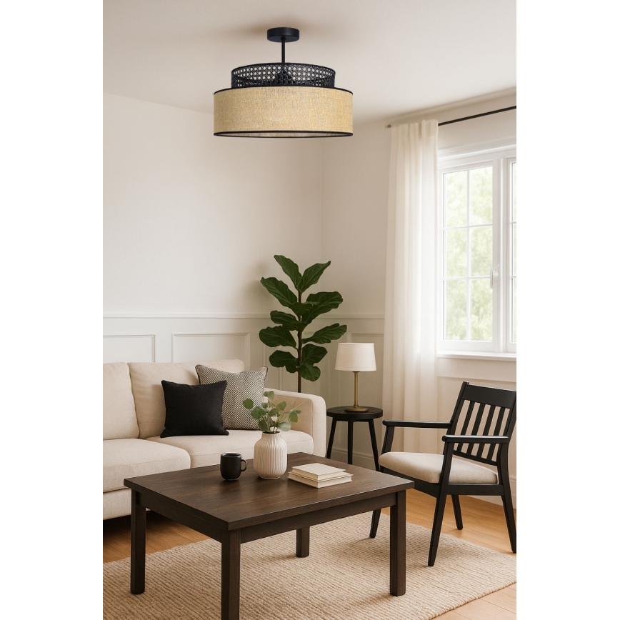 Prisadený luster BOHO 1xE27/60W/230V čierna/ratan